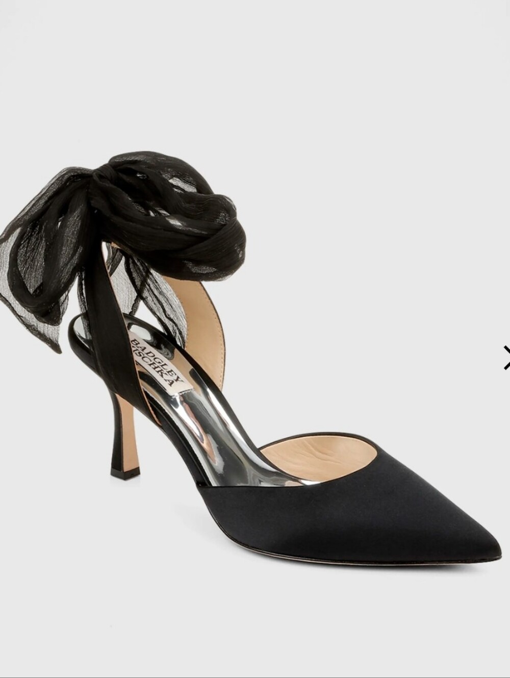 Pointed Black Ankle-Tie Satin Heels
